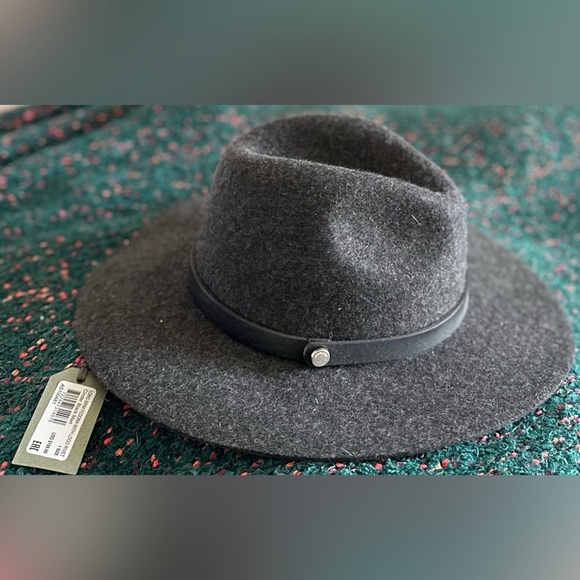 ‼️RARE‼️?ALL SAINTS??NWT?Long Brim Fedora w/ Logo Rivet in Cinder Black Marl main image 4